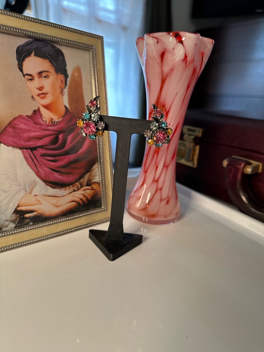 Vintage Coro Rhinestone Earrings Screw Back Multi Color Floral Cluster 1950s - Picture 2 of 16